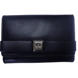 Kate Spade Black Sleek Leather Keychain Wallet | Snap Closure | Clear ID Window